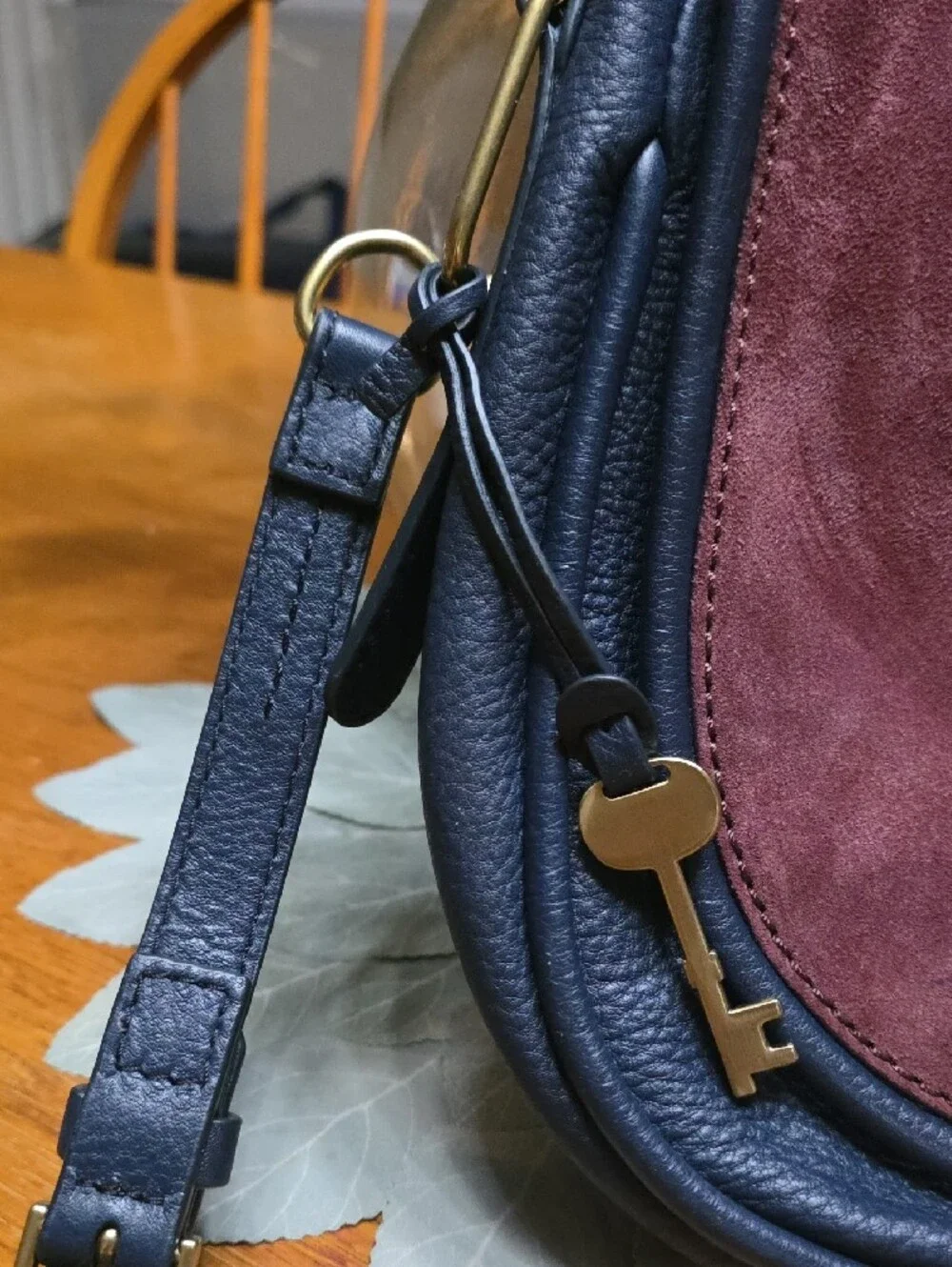 Fossil Women's Colorblock Leather & Suede Crossbody Bag - Blue/Burgundy